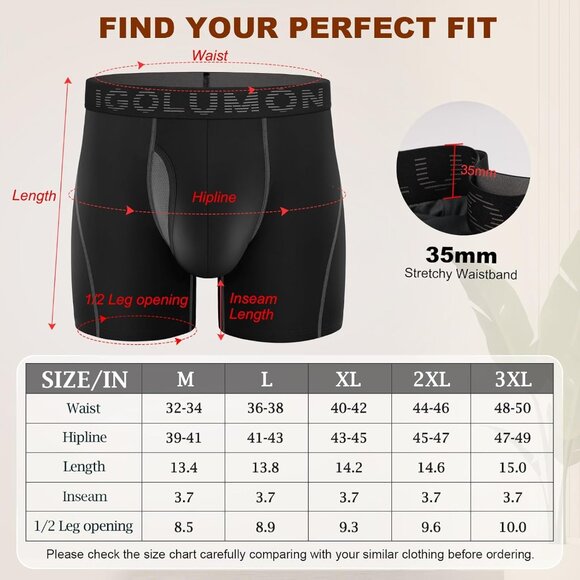 Men’s Boxer Briefs 7 Pack Breathable Bamboo Rayon Soft Trunks w Pouch - Picture 6 of 7